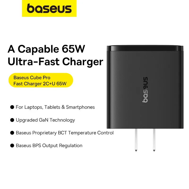 Baseus Cube Pro Fast Charger 2Type-c U 65W PD CN Cluster Black For Macbook Samsung Iphone Pixel P10152300111-00